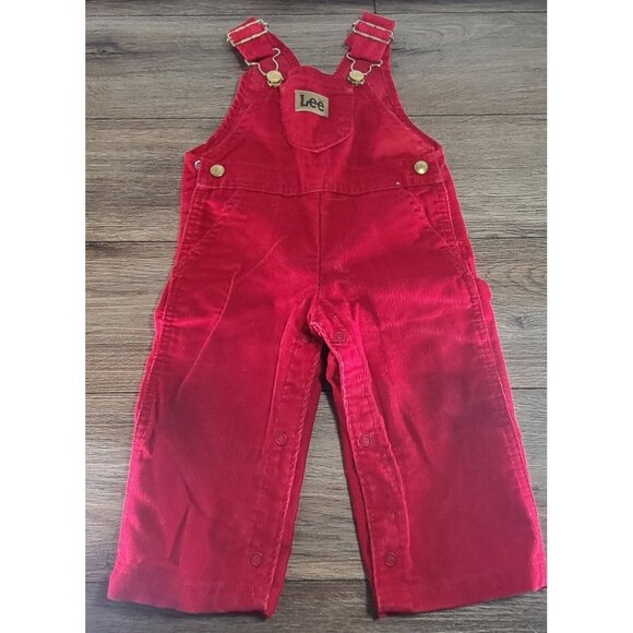 Vintage Lee Toddler Corduroy Overall Bib‎ Red Union Made USA 18 M - Picture 1 of 6